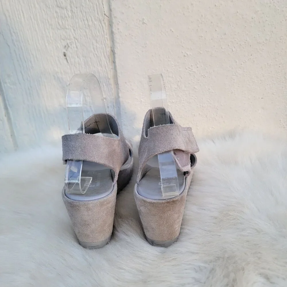 Pedro Garcia Suede Grey Platform Wedges Size 9.5 Made In Spain